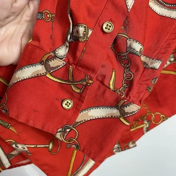 Talbots Equestrian Shirt Women's 14 Red Button Up Horse Bridle Classic Old Money - Picture 8 of 10
